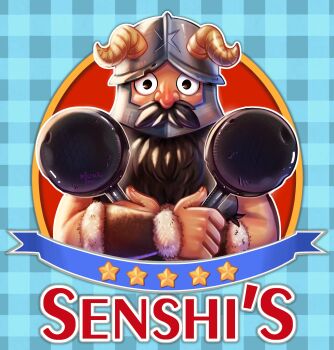 1boy beard cropped_torso dual_wielding dungeon_meshi dwarf expressionless facial_hair fake_horns five_star frying_pan helmet highres holding holding_frying_pan horned_helmet horns long_beard looking_at_viewer male_focus mizuki_miart mustache sanpaku senshi_(dungeon_meshi) solo straight-on thick_mustache very_long_beard