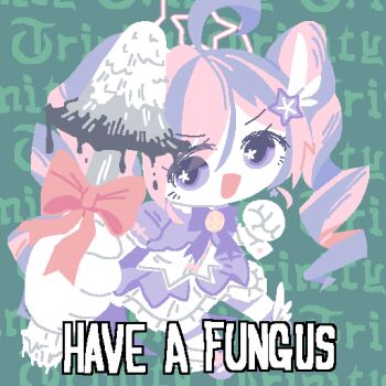 1girl abstract_background ahoge alternate_costume ballet_slippers blue_archive bow bowtie bright_pupils chibi chibi_only clenched_hands commentary deformed dress drill_hair english_text foreshortening frilled_dress frills full_body gloves green_background hair_ornament halo holding holding_mushroom impact_(font) incoming_gift jupiter1390 long_hair magical_girl microsoft_paint_(medium) multicolored_hair mushroom official_alternate_costume official_alternate_hairstyle pink_halo pink_ribbon puffy_short_sleeves puffy_sleeves purple_bow purple_bowtie purple_dress purple_eyes purple_shoes reisa_(blue_archive) reisa_(magical)_(blue_archive) ribbon shoes short_sleeves solo star-shaped_pupils star_(symbol) star_hair_ornament star_halo symbol-shaped_pupils twin_drills two-tone_hair untranslatable_commentary white_gloves white_pupils winged_shoes wings