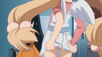 3girls animated animated_gif anime_screenshot ass bent_over black_hair blonde_hair brown_eyes brown_hair butt_crack clothes_lift flashing kagami_kuro kodomo_no_jikan kokonoe_rin leaning_forward lifting_own_clothes loli long_hair looking_at_viewer looking_back multiple_girls panties pantyshot presenting_pussy skirt skirt_lift smile solo_focus standing striped_clothes striped_panties studio_barcelona teasing twintails underwear wings