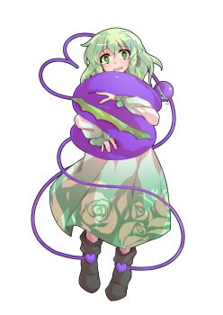 Rule 34 | 1girl, alphes (style), alternate costume, blush, commentary request, commission, crying, crying with eyes open, dairi, dress, floral print, full body, gradient clothes, gradient dress, green dress, green eyes, green hair, grey shoes, hair between eyes, heart, heart of string, highres, holding, holding pillow, komeiji koishi, long sleeves, looking at viewer, open mouth, parody, pillow, puffy long sleeves, puffy sleeves, rose print, shoes, simple background, skeb commission, solo, style parody, tachi-e, tears, third eye, touhou, transparent background, yellow pupils