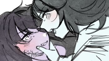 2girls bang_dream! bang_dream!_it&#039;s_mygo!!!!! chinese_commentary closed_mouth commentary_request fang hand_on_another&#039;s_cheek hand_on_another&#039;s_face highres medium_hair multiple_girls open_mouth shiina_taki simple_background taking_picture white_background yahata_umiri yoyoray20001996