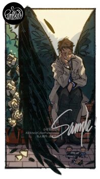 Rule 34 | absurdres, angel, angel wings, artist name, black pants, black shoes, black wings, border, brick road, brick wall, brown hair, castiel, character doll, chevrolet impala, closed eyes, coat, commentary request, cyberpumpkinpie, dean winchester, doll, falling feathers, falling petals, feathered wings, feathers, flower, full body, grey coat, head on hand, highres, pants, petals, rose, sam winchester, sample watermark, shoes, short hair, sitting, sitting on wall, supernatural (tv series), toy car, trench coat, twitter username, watermark, white border, white flower, white rose, wings