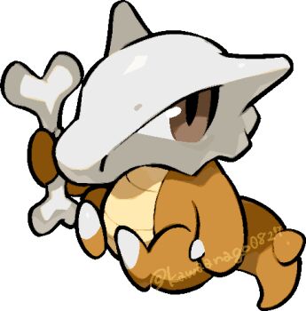 bone brown_eyes chibi chibi_only commentary_request full_body gen_1_pokemon holding holding_bone kawaanago lowres marowak nintendo no_humans pokemon pokemon_(creature) pokemon_focus sitting solo transparent_background twitter_username