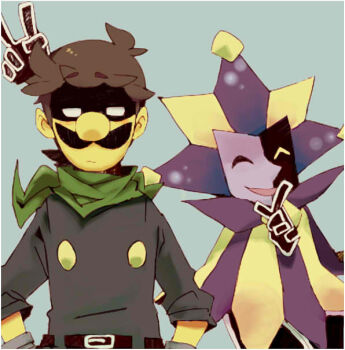 2boys alternate_costume clown clown_boy dimentio facial_hair jester jester_boy luigi male_focus mario_(series) mask mr._l multiple_boys mustache nintendo paper_mario super_paper_mario suzumecha
