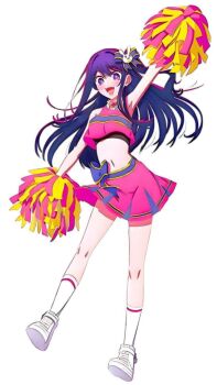 1girl cheerleader highres hoshino_ai oshi_no_ko pink_skirt pom_pom_(cheerleading) purple_hair skirt