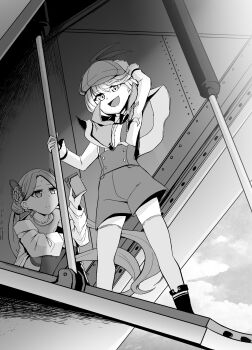 aircraft airplane bindi capelet coat deerstalker earrings hat heaven_burns_red highres irene_redmayne jewelry kenpi_(hs-totyu) long_hair looking_at_viewer second-party_source short_hair thighhighs triangle_earrings twintails vritika_balakrishnan white_coat