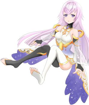 Rule 34 | 1girl, bad id, bad pixiv id, bare shoulders, black bridal gauntlets, breasts, bridal gauntlets, grimms notes, magic mirror (grimms notes), medium breasts, parted lips, purple eyes, purple hair, simple background, sirakaba324, solo, thighs, white background