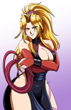 Rule 34 | 1girl, absurdres, blonde hair, blue eyes, breasts, cleavage, earrings, highres, jewelry, large breasts, long hair, ponytail, sofia (toushinden), tedbob84, toushinden