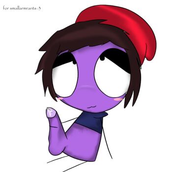 blush brown_hair colored_skin cum erection greeny_phatom_artstyle gween_bean_watchu_mean hat highres non-web_source purple_skin real_life red_hat smallarmrants tiktok what wince