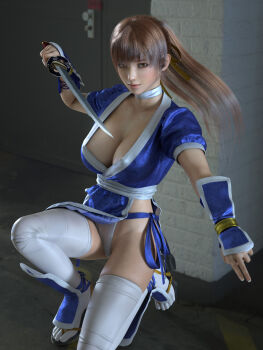 3d brown_eyes brown_hair highres incise_soul japanese_clothes kasumi_(doa) ninja m-rs ninja panties underwear white_panties