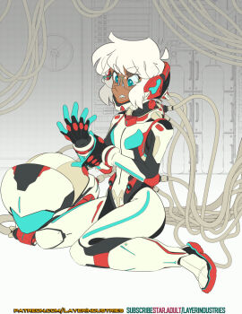 Rule 34 | adjusting wristband, bodysuit, bsfs, commander rab(layer industries), glasses, janine flores, mecha pilot suit, on floor, tagme, tubes, white hair