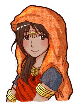 00s axis_powers_hetalia bangle bindi blush bracelet brown_eyes brown_hair dark_skin india india_(hetalia) indian indian_clothes jewelry kumagoropower original sari smile tagme