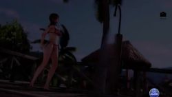 1girl 3d animated bikini black_eyes breasts brown_hair checkered_bikini checkered_clothes dead_or_alive dead_or_alive_xtreme dead_or_alive_xtreme_venus_vacation monica_(doa) poolside shower sound swimsuit tagme video