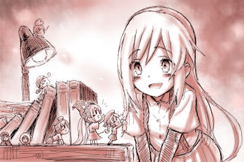 Rule 34 | 15.5cm triple gun mount, 1girl, 46cm triple gun mount, 6+girls, asashio (kancolle), bad id, bad pixiv id, batsubyou, book, damage control crew (kancolle), desk, desk lamp, error musume, fairy (kancolle), girl beaten by a cat (kancolle), girl behind a cat (kancolle), girl holding a cat (kancolle), jinrui wa suitai shimashita, kantai collection, kneeling girl (kancolle), lamp, leaning forward, looking at another, majokko (kancolle), mini person, minigirl, monochrome, multiple girls, parody, rashinban musume, richou (zerozero1101), sepia, sketch, suspenders, type 0 fighter model 52 fairy, type a kou-hyouteki