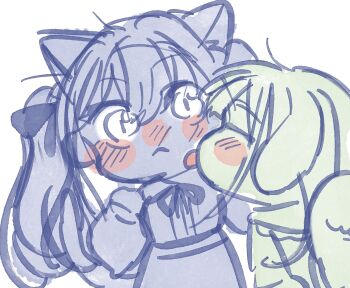 2girls animal_ears bang_dream! bang_dream!_it&#039;s_mygo!!!!! blush cat_ears cat_girl chibi chinese_commentary closed_mouth commentary_request dog_ears dog_girl dog_tail highres kemonomimi_mode licking licking_another&#039;s_cheek licking_another&#039;s_face multiple_girls multiple_monochrome sketch tail togawa_sakiko wakaba_mutsumi yoyoray20001996