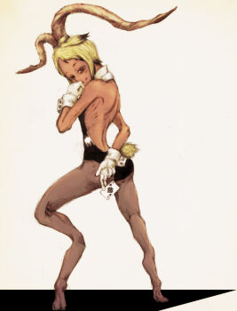 Rule 34 | 1girl, animal ears, blonde hair, card, fake animal ears, flat chest, gloves, highres, hooves, monster girl, playboy bunny, rabbit ears, rabbit tail, satyr, source request, tail, wrist cuffs