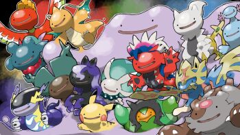 ._. arceus blacknirrow bloodmoon_ursaluna blue_eyes calyrex calyrex_(rider) claws ditto dragon_wings dragonite flutter_mane gen_1_pokemon gen_2_pokemon gen_4_pokemon gen_8_pokemon highres ho-oh holding holding_sword holding_weapon koraidon legendary_pokemon miraidon mouth_hold mythical_pokemon nintendo no_humans ogerpon ogerpon_(teal_mask) open_mouth outline pikachu pokemon pokemon_(creature) pokemon_focus quagsire riding riding_pokemon smile spectrier sword ting-lu_(pokemon) transformed_ditto ursaluna weapon white_outline wings wooper zacian zacian_(crowned)