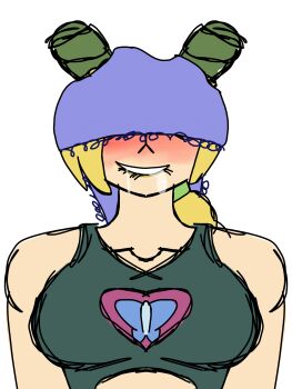 1girl absurdres aroused atomic_wedgie bare_shoulders blonde_hair blue_panties blush braid breasts bun_with_braided_base cone_hair_bun covered_eyes double_bun female_pervert green_hair green_lips hair_bun highres jojo_no_kimyou_na_bouken jolynecujohwedgie kuujou_jolyne multicolored_hair object_on_head panties panties_on_head panty_mask pervert ponytail self-upload short_hair smile solo steam stone_ocean transparent_background two-tone_hair underwear underwear_on_head wedgie