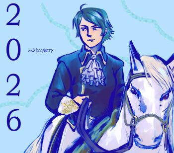 1girl blue_eyes blue_hair d1scoparty elisabeth_blanctorche female_focus highres horse long_sleeves pale_skin pants riding short_hair the_king_of_fighters thick_thighs thighs