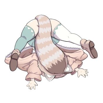 1girl absurdres animal_ears brown_hair h@nk highres komachi_panko lying on_back phase_connect red_panda_ears red_panda_girl red_panda_tail solo spread_legs tail thighhighs virtual_youtuber