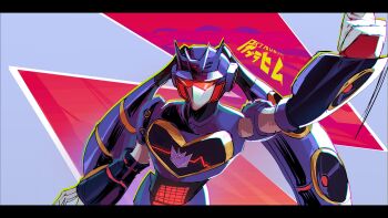 1girl absurdres alternate_design assault_visor commentary decepticon english_commentary genderswap genderswap_(mtf) highres humanoid_robot insignia mask mecha mechanical_hair mouth_mask primusibi red_visor robot robot_girl science_fiction soundwave_(transformers) transformers transformers_animated twintails