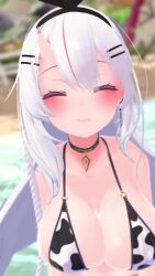 1girl 3d animated bouncing_breasts breasts cleavage highres ibuki_toko large_breasts long_hair red_eyes solo tagme thick_thighs thighs video vrchat white_hair