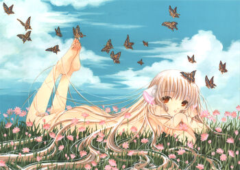 00s 1girl absurdres barefoot bug butterfly chii chobits clamp feet highres insect official_art toes