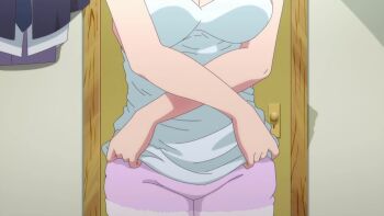 1boy 1girl animated anime_screenshot arms_under_breasts ass back backboob bed black_hair blue_camisole blue_eyes blue_hair blush bouncing_breasts breast_press breasts brown_eyes brown_hair camisole camisole_lift cleavage closed_eyes clothes_lift collarbone girl_on_top gradient_hair hand_on_another&#039;s_back head_rest highres hug hug_from_behind huge_ass kitahara_aoba kotesashi_kouyou large_breasts lifting_own_clothes lips long_sleeves lying massage medium_hair multicolored_hair navel nipples no_bra on_bed on_stomach pink_shorts sawaranaide_kotesashi-kun shirt shorts shoulder_blades sleeveless smile sound stomach tagme thighs topless_female two-tone_hair undressing video white_shirt wide_hips