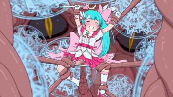 1girl animal animated animated_gif aqua_hair bdsm blush bondage bound bow censored clenched_teeth closed_eyes feathers flat_chest frills gloves hair_ornament hairclip holding loli long_hair magical_girl mbby monster mosaic_censoring original pussy rape restrained shoes side_ponytail skirt suspension tears teeth tentacle_sex tentacles vaginal wand white_gloves white_legwear