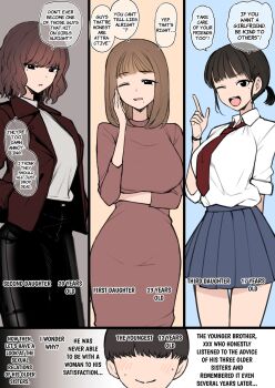 Rule 34 | 1boy, 3girls, artist request, highres, long hair, multiple girls, netorare, short hair, siblings, sisters, terasu mc