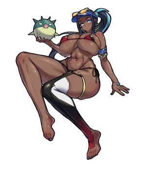 breasts cleavage dark-skinned_female dark_skin mold_(pixiv6616319) nessa_(pokemon) nintendo pokemon pokemon_(creature) pokemon_swsh thighs