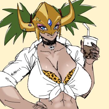 digimon digimon_(creature) gerusyu gyaru horns kinkakumon long_hair mask muscular muscular_female