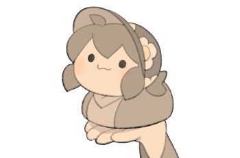 1other :3 brown_hair brown_hat closed_mouth commentary english_commentary floral_print floral_print_hat full_body hat holding original print_hat simple_background smile solo_focus tem_loaf_(temmie_chang) temmie_chang temmie_chang_(character) white_background