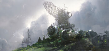 building cloud commentary commentary_request day english_commentary highres machine mixed-language_commentary no_humans original outdoors post-apocalypse ruins scenery sky ying_yi