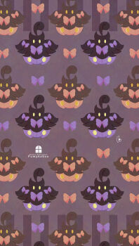 alternate_color bow closed_mouth fangs gen_6_pokemon halloween highres jack-o&#039;-lantern looking_at_viewer meme_(sleepsheep) nintendo no_humans orange_bow pokemon pokemon_(creature) pumpkaboo pumpkin purple_bow shiny_pokemon yellow_eyes