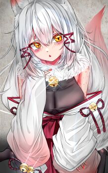 Rule 34 | 1girl, absurdres, animal ears, artist request, black bodysuit, body freckles, bodysuit, bow, breasts, commentary, commission, english commentary, fox ears, fox girl, fox tail, freckles, frills, fur collar, gohei, hair between eyes, hair bow, hair ornament, hair ribbon, highres, indie virtual youtuber, japanese clothes, kagari kitsune, large breasts, long hair, long sleeves, messy hair, multicolored hair, nontraditional miko, pink hair, red ribbon, ribbon, sidelocks, simple background, skeb commission, skirt, sleeves past fingers, sleeves past wrists, slit pupils, solo, tail, virtual youtuber, white hair, yellow eyes