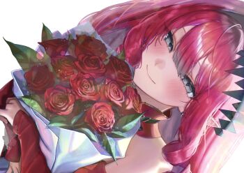 Rule 34 | 1girl, absurdres, baobhan sith (fate), baobhan sith (first ascension) (fate), blush, bouquet, detached sleeves, fate/grand order, fate (series), flower, grey eyes, hair ornament, highres, holding, holding bouquet, katashiro, long hair, looking at viewer, pink hair, pointy ears, sidelocks, smile, solo