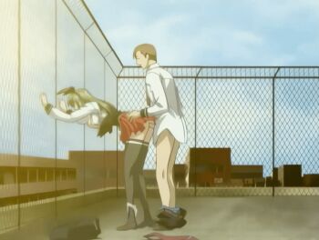 00s 1boy 1girl 2005 academy_uniform_(bible_black) against_fence animal_ears animated animated_gif ass bent_over bible_black bible_black_only black_thighhighs bouncing_breasts breasts breasts_out chain-link_fence clothed_sex doggystyle dress fake_animal_ears fence grabbing_another's_ass green_hair groping hairband hetero ito_mika large_breasts long_hair nipples open_clothes open_shirt outdoors panties panties_around_leg public_indecency rabbit_ears red_dress rooftop school school_roof school_rooftop school_uniform serafuku sex sex_from_behind skirt tagme thighhighs uncensored underwear zettai_ryouiki