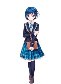 1girl akasegawa_maki black_socks blue_hair blue_ribbon blue_skirt book brown_shoes full_body girlfriend_(kari) holding_own_arm jacket kneehighs loafers looking_at_viewer neck_ribbon official_art plaid_clothes plaid_skirt pleated_skirt purple_eyes qp:flapper ribbon school_uniform shirt shoes simple_background skirt socks solo transparent_background white_shirt