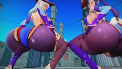 2girls 3d animated ass ass-to-ass ass_focus ass_shake bare_shoulders borrowed_character breasts cosplay elbow_gloves faubek from_behind genshin_impact gloves green_eyes hair_ornament hair_ribbon hat huge_ass jewelry jiggle large_breasts leotard long_hair looking_at_viewer looking_back looking_down mona_(genshin_impact) mona_(genshin_impact)_(cosplay) multiple_girls original pantyhose purple_hair ribbon shiny_clothes sideboob smile squatting thick_thighs thighlet thighs twintails video white_hair