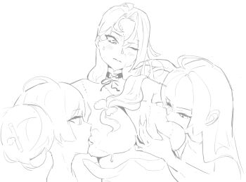 3girls breast_sucking breasts double_bun hair_bun hololive hololive_indonesia kureiji_ollie large_breasts multiple_girls nipples olivia_(kureiji_ollie) sallie_(kureiji_ollie) selfcest zombie