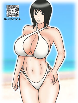 1girl black_eyes black_hair breasts daatdraws large_breasts naruto_(series) shizune_(naruto) short_hair swimsuit