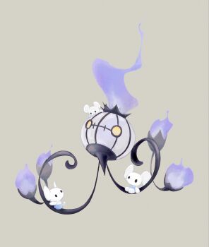 animal_focus black_eyes blue_fire chandelier chandelure fire fireblast full_body gen_5_pokemon highres maushold maushold_(family_of_three) mouse_(animal) nintendo no_humans pokemon pokemon_(creature) pokemon_focus purple_fire simple_background yellow_eyes