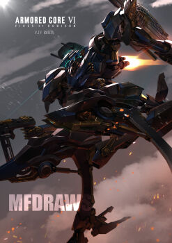 absurdres armored_core armored_core_vi:_fires_of_rubicon cyberpunk fromsoftware highres joints mecha mecha_focus mechanical_arms mechanical_hands mechanical_legs mf_draws missile_pod reverse-jointed_legs robot robot_joints science_fiction shoulder_cannon steel_haze thrusters v.iv_rusty
