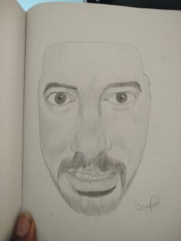 1boy absurdres artist&#039;s_hand_in_frame bl_arts highres non-web_source photo_(medium) portrait self-upload signature solo traditional_media