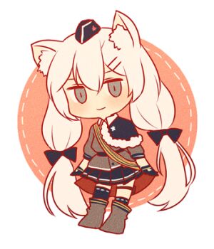 Rule 34 | 1girl, aiguillette, animal ears, chibi, chibi only, girls' frontline, grey eyes, long hair, lowres, silence girl, simple background, socks, svd (girls' frontline), twintails, vampire, white hair
