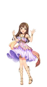 Rule 34 | 1girl, bracer, braid, brown hair, dress, full body, hair ornament, high heel sandals, idol clothes, idolmaster, idolmaster cinderella girls, idolmaster cinderella girls starlight stage, mizumoto yukari, official art, open mouth, sandals, solo, toes, transparent background