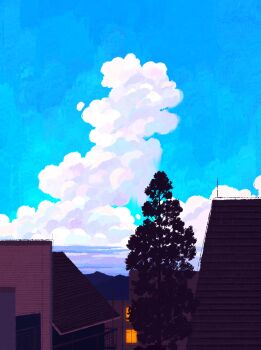 absurdres blue_sky building chinese_commentary cloud commentary_request day fangpeii highres no_humans original outdoors scenery sky sky_focus town tree