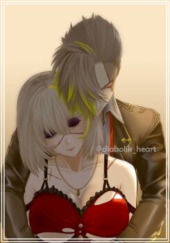 1boy 1girl breasts cleavage code_vein eva_roux hetero jack_rutherford jewelry large_breasts necklace tagme underboob