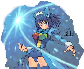 Rule 34 | 1girl, 2004, 2k-tan, artist name, blue bow, blue bowtie, blue coat, blue eyes, blue hair, blue thighhighs, bow, bowtie, breasts, closed mouth, coat, commentary request, dated, fbc, glasses, headgear, jaggy lines, juliet sleeves, legs apart, long sleeves, maid headdress, medium breasts, multicolored swimsuit, one-piece swimsuit, open clothes, open coat, os-tan, puffy sleeves, short hair, sleeve cuffs, solo, standing, swimsuit, thighhighs